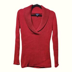 Gap Sweater Womens small Red Cotton Long Sleeve V Neck Knit Casual